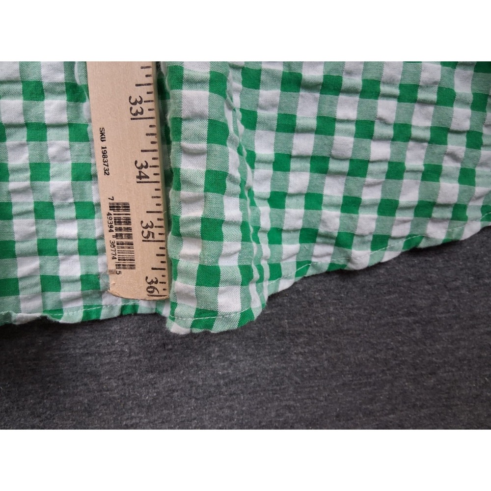 Old Navy Dress 2XL Green Gingham Check Plaid Seersucker Smocked Peasant Ruffle - Picture 5 of 8